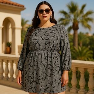 Michael Michael Kors Black & Gray Paisley Dress – Size 3X